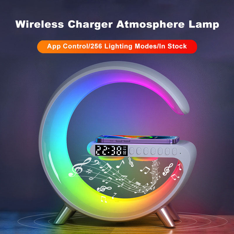 G Shaped LED Lamp, Clock, Bluetooth Speaker, Wireless Charger, App Controlled