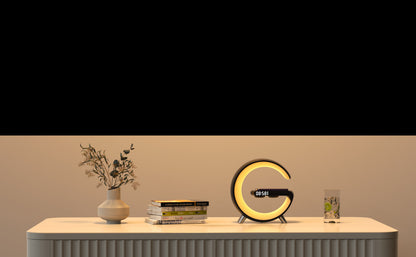 G Shaped LED Lamp, Clock, Bluetooth Speaker, Wireless Charger, App Controlled