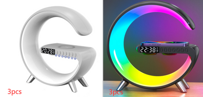 G Shaped LED Lamp, Clock, Bluetooth Speaker, Wireless Charger, App Controlled