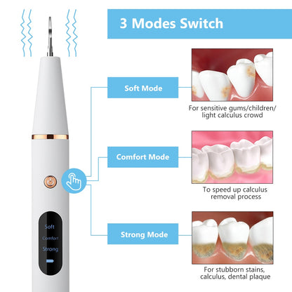 Ultrasonic Dental Scaler Tartar Remover Calculus Plaque Stains Cleaning Tool with LED