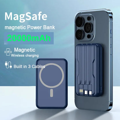 Portable Wireless Magnetic Power Bank - USB C - Lightening Cable - USB A