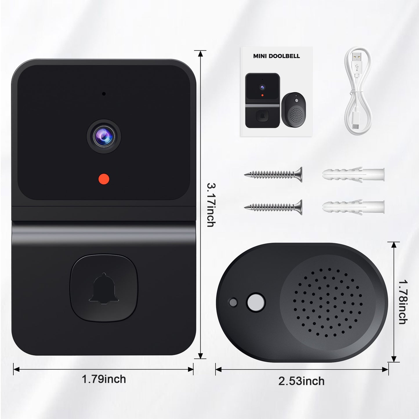 Wireless Wi-Fi Doorbell, HD Security Camera Door Bell, Night Vision Video, Intercom