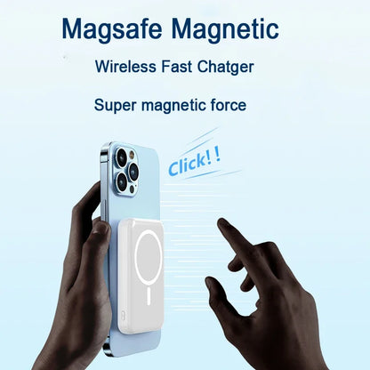 Portable Wireless Magnetic Power Bank - USB C - Lightening Cable - USB A