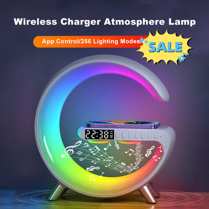 G Shaped LED Lamp, Clock, Bluetooth Speaker, Wireless Charger, App Controlled